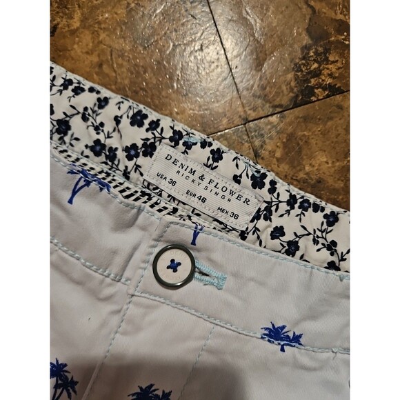 Denim & Flowers Ricky Singh Men's Shorts SZ 36 Palm Tree Print‎ (A150) - Picture 3 of 8
